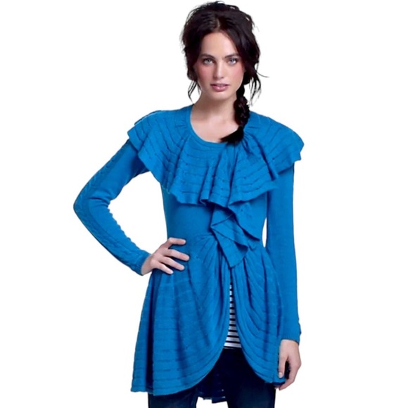 $198 Anthropologie Vintage Ridged Ruffles Cardi Small Skirted Sweater LeifNotes - Picture 5 of 16